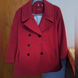 Calvin Klein Women's Wool Blend Bold Red Peacoat Silver Lining Size 14